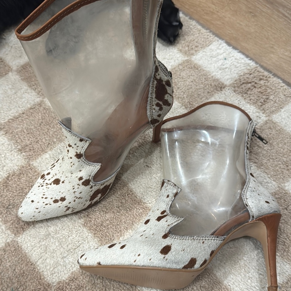 Stylish Women's Clear and Brown Cow Print Heels